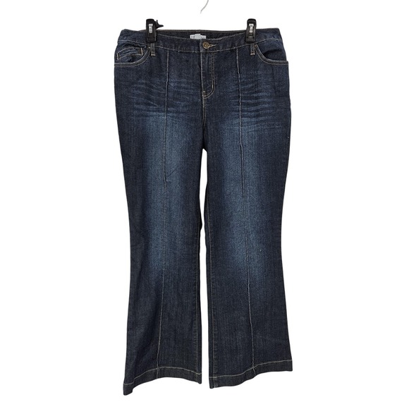 VTG Y2K Jeans Womens 16W Plus Size Low Rise Wide Flare Leg Denim Stretch Festive - Picture 1 of 13
